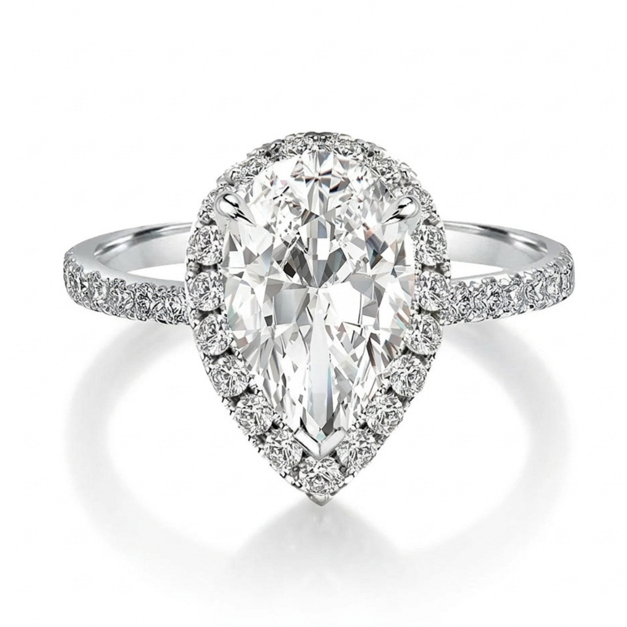 Gleamond Moissanite 2.5 Ct Pear Cut Halo Engagement Ring For Women