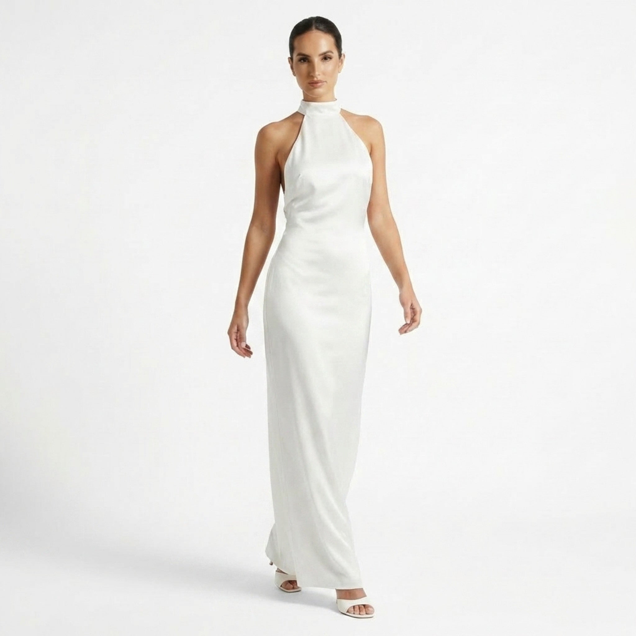 Gleamond Women Halter Maxi Dress With Pearl Detail