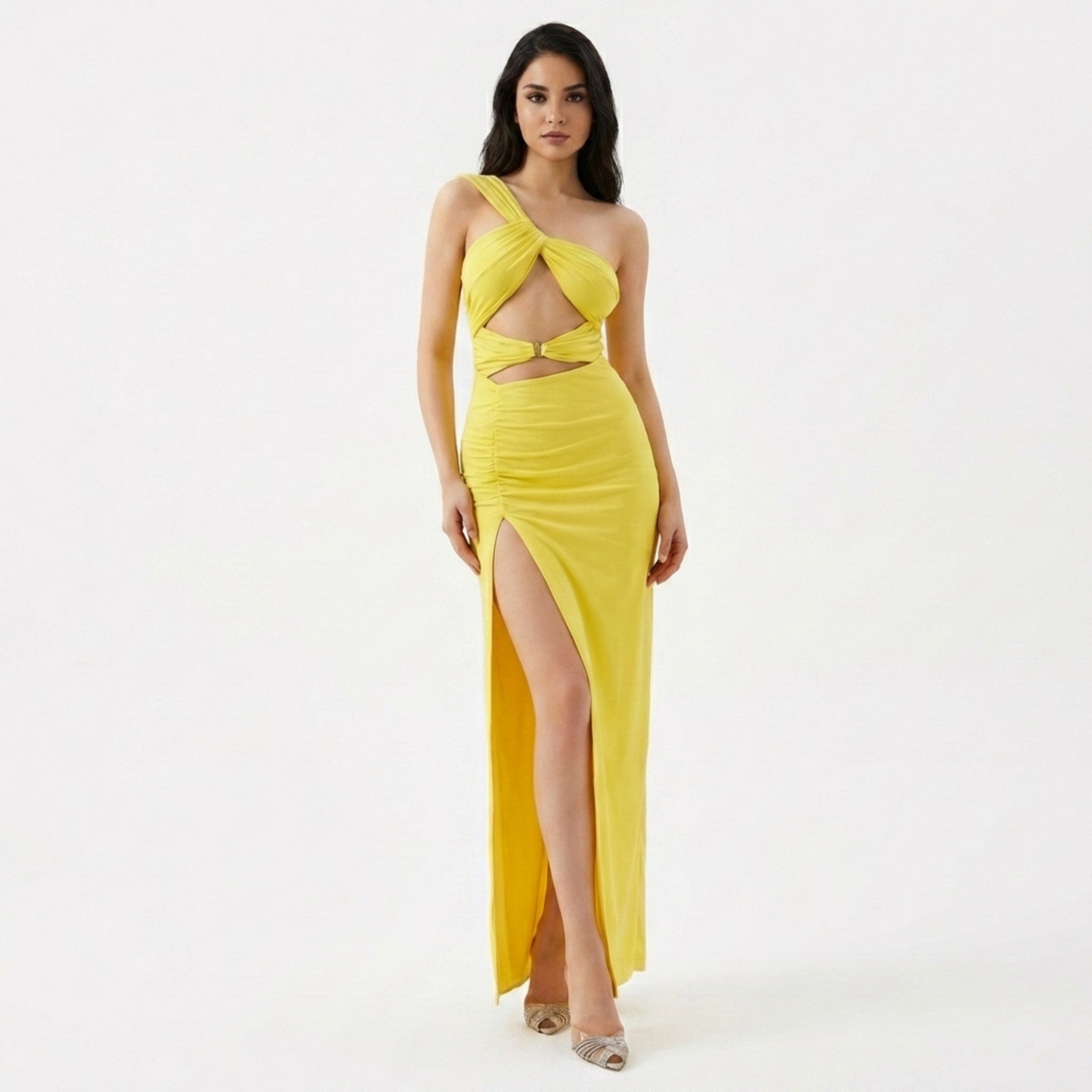 Gleamond Women One Shoulder Maxi Dress With Cut Out Detail