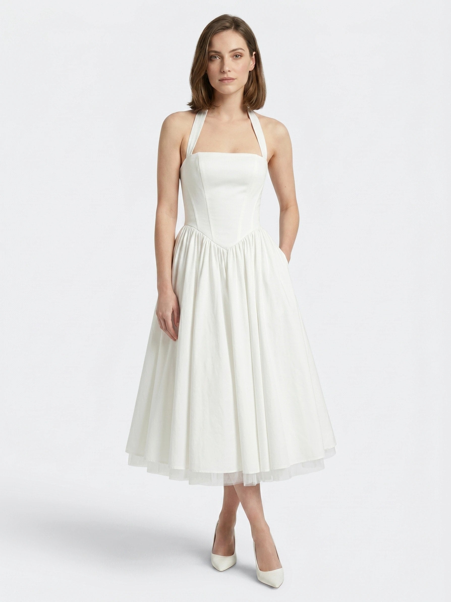 halter midi wedding guest dress Gleamond formal halter neck dress