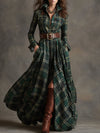 Women's Belted Plaid Shirt Dress with Flared Skirt