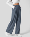 High-Waisted Elastic Waist Trousers for Women with Wide Leg Design