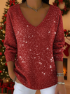 V-Neck Long Sleeve Sparkle Blouse for Women