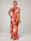 Women's Halter Neck Floral Print Maxi Dress with Flowing Skirt