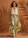 Women’s Halter Neck Ruffle Trim Floral Blouse and Wide-Leg Trousers Set