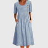 Women's Striped Midi Dress with Button Detail and Slit Hem