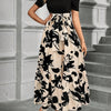 Gleamond | Women's Contrast Floral Maxi Dress Puff Sleeve Bow Tie Waist