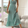 Gleamond | Women Shirred Maxi Dress With Ruffle Sleeves