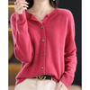 Elegant Merino Wool and Cashmere Cardigan for Women - Timeless O-Neck Winter Knit