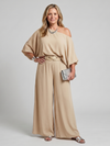 One Shoulder Wide Sleeve Top and Flowing Wide Leg Trousers Set