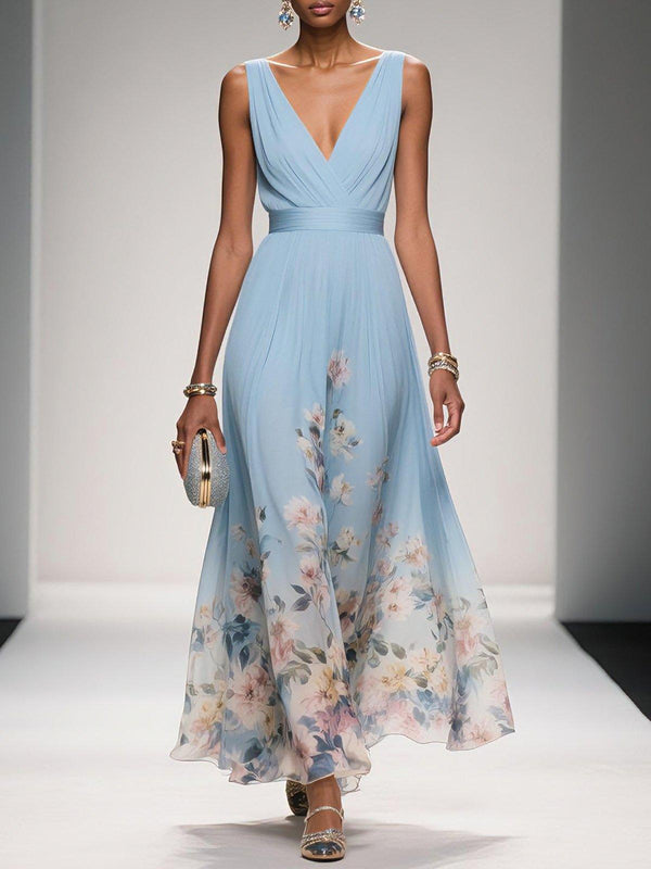 Gleamond | Women’s Floral Maxi Dress V Neck Elegant Wedding Guest Dress