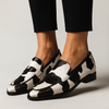 Cow Print Slip-On Loafers for Women - Black and White Flats