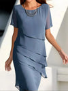 Gleamond | Women’s Layered Chiffon Dress Short Sleeve Elegant Dress