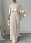 Women’s Elegant Pleated Cape Maxi Dress for Wedding Guests