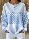 Multicolor Striped Polka Dot Plaid Henley Sweatshirt