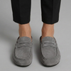 Women's Soft Suede Closed Toe Mule Loafers with Penny Strap Detail
