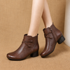 Women's Elegant Leather Ankle Boots with Leaf Detail and Block Heel