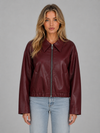 Women's Relaxed Cropped Zip PU Leather Jacket with Pockets and Oversized Collar