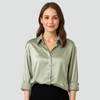 Elegant Oversized Satin Blouse with Button Closure for Women