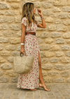 Gleamond | Women’s Boho Maxi Dress Flowing Fit With Belt Casual Wear