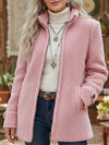 Women's Cozy Teddy Fleece Zip-Up Jacket with High Stand Collar and Side Pockets
