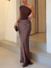 Gleamond | Elegant One Shoulder Neck Pleated Party Maxi Dress