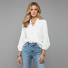 Gleamond | Women's Satin Blouse with Ruffle Trim and Puff Sleeves