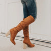 Elegant Knee-High Suede Heeled Boots with Side Zip for Women