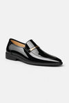 Men's Sleek High-Shine Loafers with Polished Metal Bar Detail