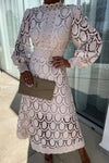 Women’s High Neck Openwork Midi Dress with Defined Waist