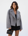 Double-Breasted Oversized Wool Blend Women's Short Coat with Wide Lapel Collar