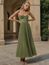 Women's Elegant Pleated Maxi Dress with Structured Flow Design