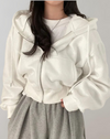 Cropped Hooded Sweatshirt for Women with Two-Way Zip and Casual Fit