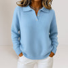 Polo Collar Knit Sweater with Button Placket and Relaxed Fit