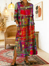 Bohemian Ethnic Print Long Sleeve Maxi Dress for Women with Pockets and Side Slits