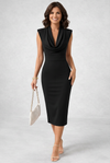 Gleamond | Women's Midi Dress with Elegant Cowl Neck