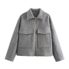 Cropped Wool Jacket with Flap Pockets for Women in Relaxed Fit