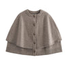 Knitted Open Front Cape with Button Detail for Autumn and Winter