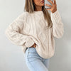 Women's Oversized Cable-Knit Sweater with Crew Neck and Textured Braided Design