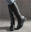 Knee High Flat Heel Women's Boots with Ankle Buckle Detail