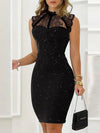 Elegant Glitter Midi Dress with Lace Accents for Special Occasions