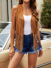 Women's Sleeveless Open Front Vest with Fringe and Decorative Studs