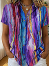 Women's Casual Boho Stripe Short Sleeve Shirt for Summer Style