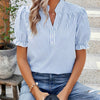 Puff Sleeve Striped Blouse with Gathered Neckline Detail