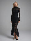 Women's High Neck Long Sleeve Lace Midi Dress