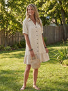 Women’s Short Sleeve Button Front Ruffle Hem Dress for Everyday Wear