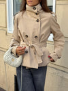 Tailored Water-Repellent Trench Coat for Women with High Collar and Waist Belt
