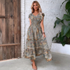 Women's Sleeveless Paisley Print Midi Dress with V Neckline and Flowing Skirt