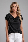 Draped Front Blouse with Cowl Neck and Short Sleeves for Women