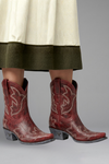 Women's Western-Inspired Leather Boots with Embroidered Detail and Mid-Calf Design